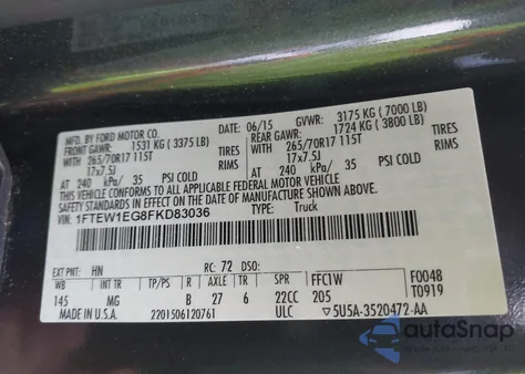 2015 Ford F-150 Xlt from USA, damaged, VIN 1FTEW1EG8FKD83036